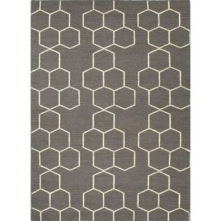 Handmade Flat Weave Geometric Gray Wool Rug (36 X 56)
