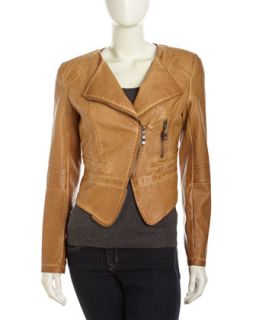 Faux Leather Zip Moto Jacket, Veg Tan