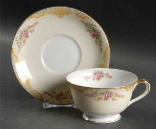 Noritake Mystery #207b Footed Cup & Saucer Set, Fine China Dinnerware   Blue,Yel