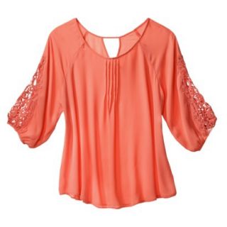 Juniors Plus Size Crochet Sleeve Top   Daylily 3X