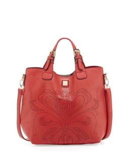 Crysta Perforated Flower Tote Bag, Red