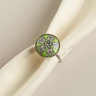 Green Flower Ceramic Napkin Rings, Set of 4   World Market