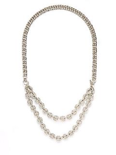 Textured Double Chain Rhodium Plated Necklace   Rhodium