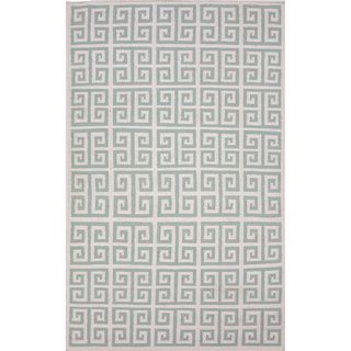 Handmade Flat Weave Geometric Pattern Grey / Blue Rug (9 X 12)