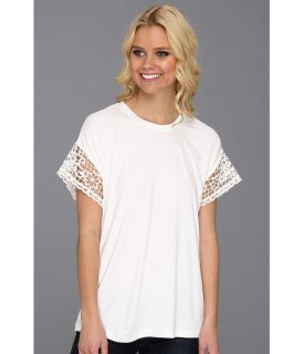 Nicole Miller Winter Lace Top Womens Short Sleeve Pullover (White)