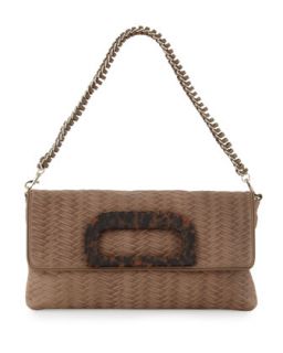 Grayson Woven Leather Clutch/Shoulder Bag, Mocha