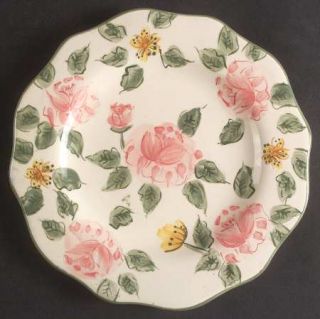 Home Trends Cream Rose Salad Plate, Fine China Dinnerware   Pink Roses, Yellow F