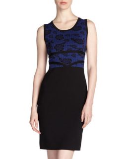 Rose Lace Print Knit Dress, Black/Blue