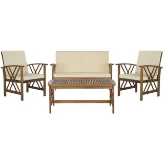 Safavieh Fontana Teak Finish Beige Acacia Wood 4 piece Outdoor Furniture Set