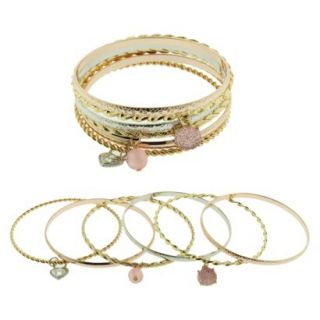 Womens Charm Bangle Set of 6   Gold/Pink