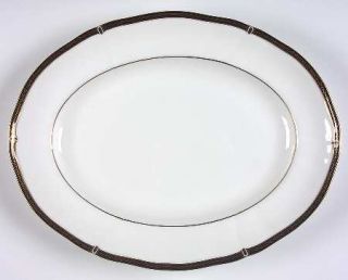 Wedgwood Windsor Black 13 Oval Serving Platter, Fine China Dinnerware   Gold Ge