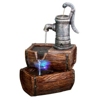 Alpine Two Tier Barrel Fountain with LED Lights Multicolor   WIN826