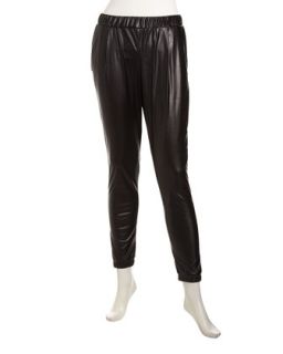 Faux Leather Track Pants, Black