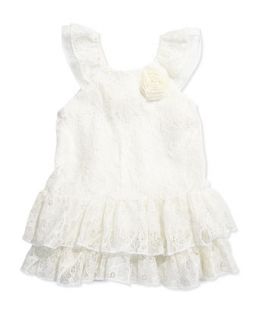 Lace Flutter Sleeve Dress, Ivory, 2T 4T