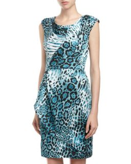 Leopard Print Faux Wrap Dress, Aqua
