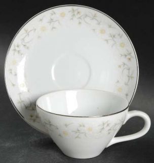 Rose (Japan) Ginger Flat Cup & Saucer Set, Fine China Dinnerware   White/Yellow