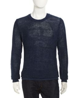 Rib Trim Linen Knit Sweater, Coastal Blue