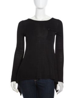 Mesh Sweater with Handkerchief Hem, Black