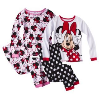 Disney Minnie Mouse Girls 4 Piece Long Sleeve Pajama Set   Red/White 10