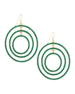 Crystal Three Hoop Drop Earrings, Emerald