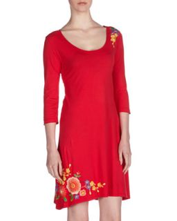 Floral Embroidered Swing Dress, Lipstick