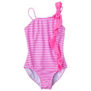 Xhilaration Girls Stripe Asymmetrical 1 Piece Swimsuit   Pink XS