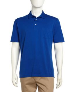 Solid Short Sleeve Poplin Polo Shirt, Blue