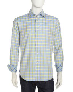 James Long Sleeve Check Poplin Shirt, Blue