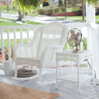 Hayneedle Casco Bay Resin Wicker Rocking Chair with Side Table   White   CWR358