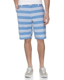 Flat Front Striped Shorts, Blue
