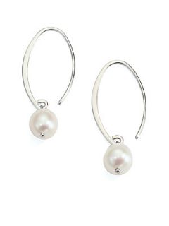 9MM Freshwater White Pearl & Sterling Silver Arc Earrings   Si