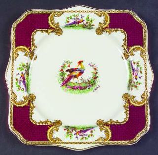 Myott Staffordshire Chelsea Bird Red Square Luncheon Plate, Fine China Dinnerwar
