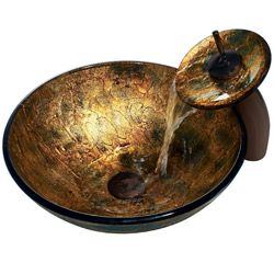 Vigo Copper Shapes Vessel Sink And Waterfall Faucet (Copper ShapesExterior dimensions: 6 inches high x 16.5 inches in diameterInterior dimensions: 5.5 inches high x 15.5 inches in diameterDrain opening dimensions: 1.375 inches in diameterSolid tempered gl