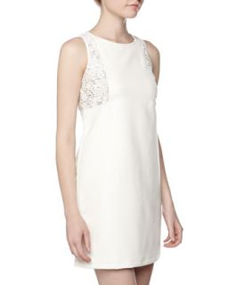 Floral Crochet Faux Leather Dress, White