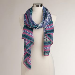Blue and Pink Ikat Patchwork Scarf   World Market