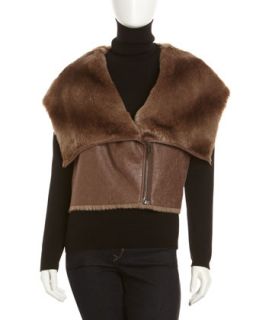 Faux Shearling Hooded Vest, Brown