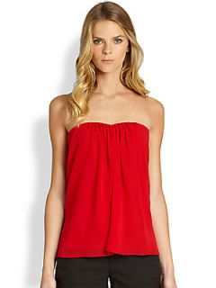 Alice + Olivia Kenly Gathered Strapless Top   Red