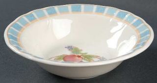 Epoch Centerbrook Rim Cereal Bowl, Fine China Dinnerware   Fruit On Blue Panels,