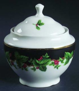 Waverly Holiday Bouquet Sugar Bowl & Lid, Fine China Dinnerware   Holly, Red Ber