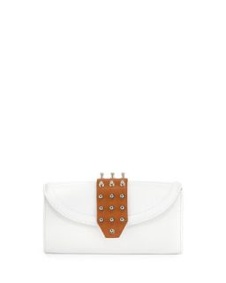 Two Tone Studded Collar Flap Top Wallet, Optic White