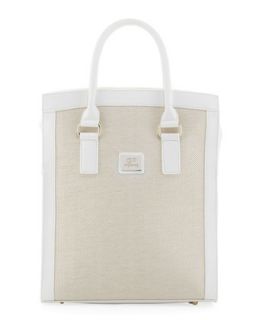Woven Center Shopper Tote Bag, White